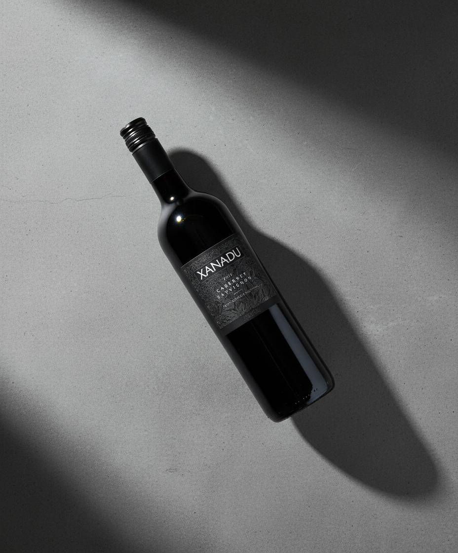 Xanadu Cabernet Sauvignon 2022 bottle in portrait with shadow on grey surface, gallery image 5