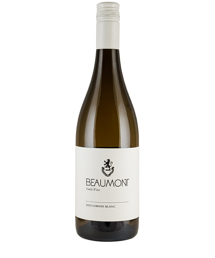 Bottle of Beaumont Wines Chenin Blanc 2025 white wine with a white label and screw cap