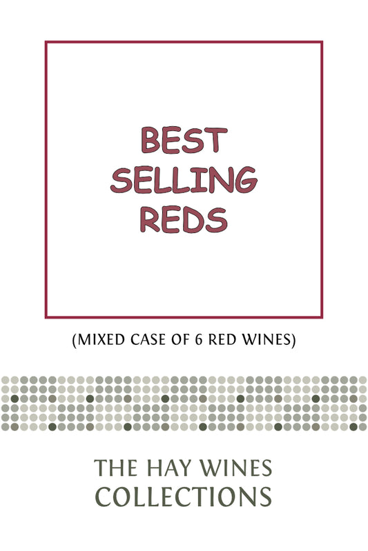 Best Selling Reds label design for a mixed case of six red wines from Hay Wines Collections