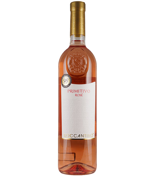 Boccantino Primitivo Rosato 2024 bottle of elegant rosato with strawberry and passion fruit aromas from Italy Puglia