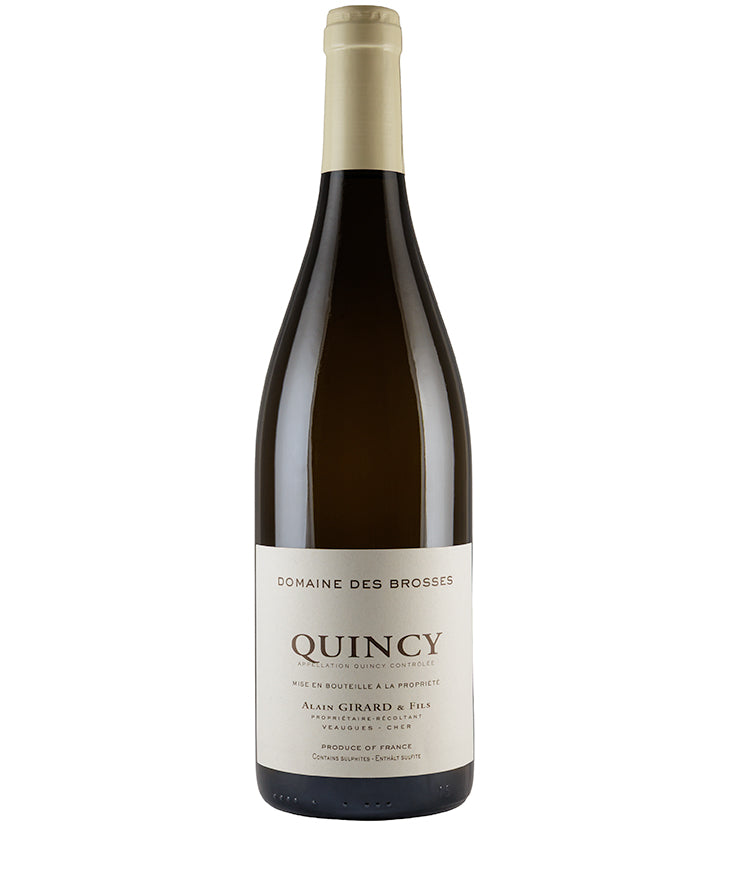 Bottle of Domaine des Brosses Quincy 2023 Sauvignon Blanc white wine from Loire Valley France