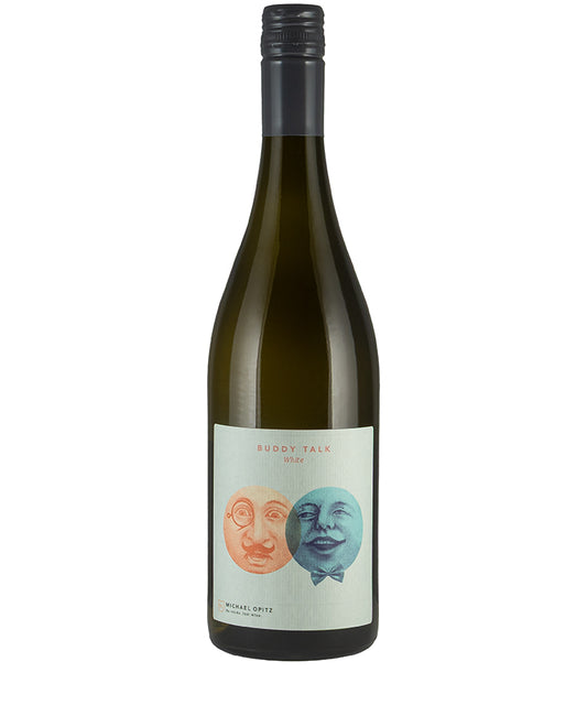 Michael Opitz Buddy Talk White 2023 organic white wine bottle with artistic label and screw cap closure