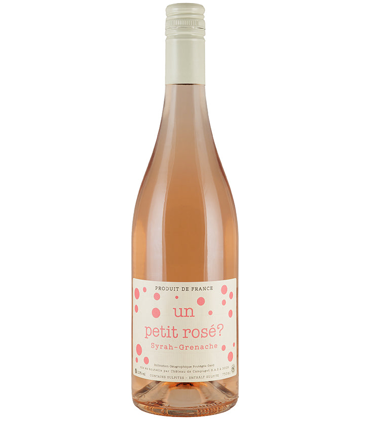 Un Petit Syrah Grenache Rose VdP du Gard 2025 French rosé wine bottle with pink label and screw cap