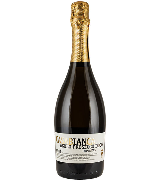 Casa Bianca Asolo Prosecco Superiore DOCG Brut NV sparkling Italian wine bottle with gold foil top