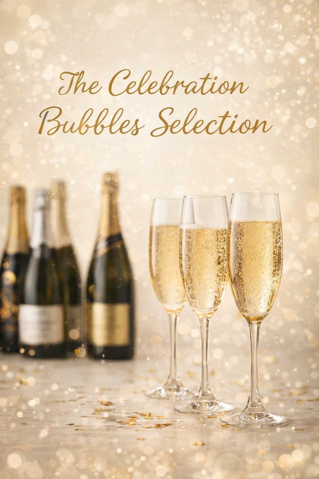 The Festive Bubbles Selection with sparkling wine glasses and bottles in portrait gallery position 1