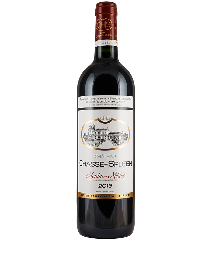Chateau Chasse-Spleen Moulis en Medoc 2016 bottle of fine red wine with elegant classic label from Bordeaux France