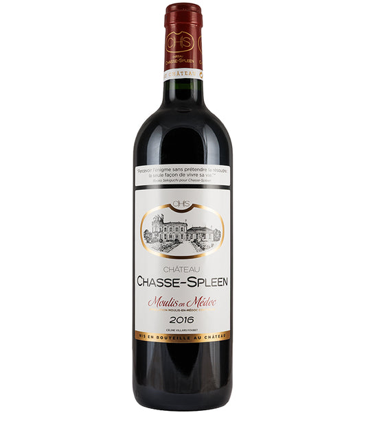 Chateau Chasse-Spleen Moulis en Medoc 2016 bottle of fine red wine with elegant classic label from Bordeaux France