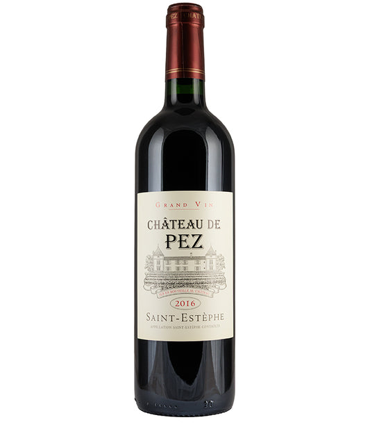 Chateau de Pez Saint-Estephe 2016 bottle of fine red wine from Bordeaux France with classic label design