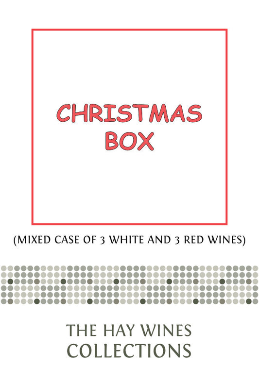 Christmas Box 2025 packaging with Hay Wines Collections logo and mixed case of white and red fine wines text