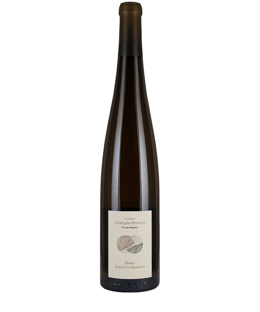 Christophe Mittnacht Riesling Grand Cru Rosacker 2022 bottle of fine Alsace white wine with minimalist label design