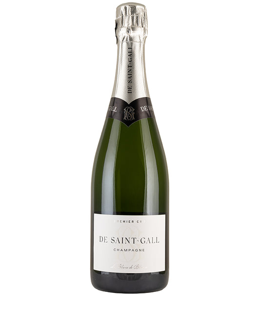 De Saint Gall Premier Cru Champagne Blanc de Blancs bottle showcasing fine sparkling wine from France's Champagne region