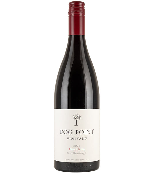 Dog Point Pinot Noir 2021 bottle from New Zealand with red screw cap and minimalist label design