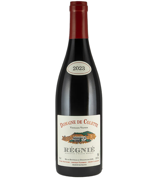 Domaine de Colette Regnie 2023 bottle showcasing fine wine from Beaujolais with red grape variety and vintage 2023