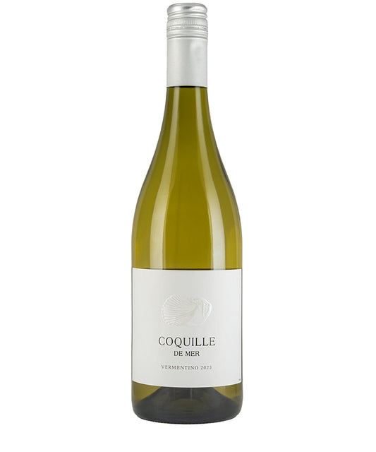 Coquille de Mer Vermentino 2024 white wine bottle with a clean minimalist label design