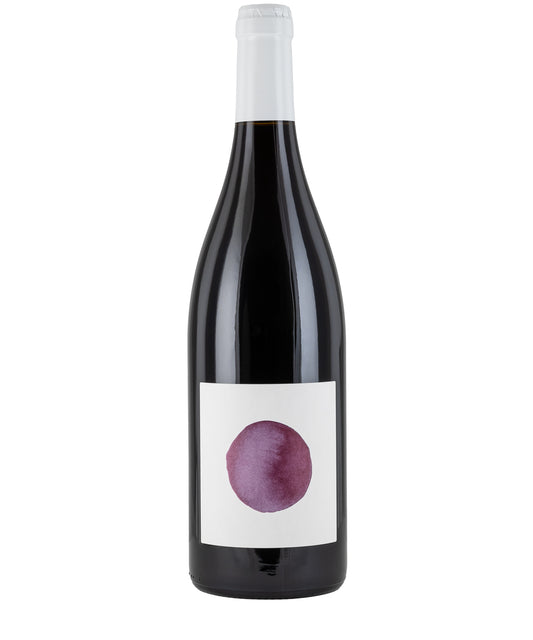 Bottle of Domaine Gramiller Pruine Cotes du Rhone 2023 fine wine with simple modern label on white background