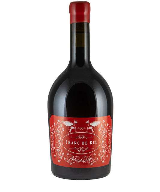 Franc de Bel Solera Cabernet Franc Bordeaux NV organic wine bottle with red decorative label and red wax seal