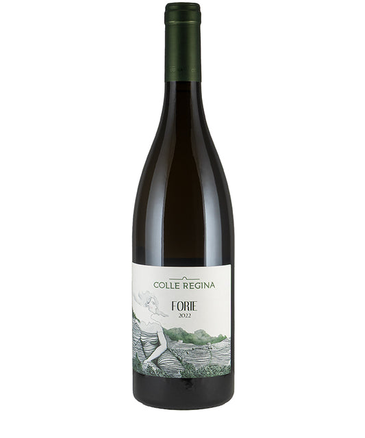 Bottle of Colle Regina Forte Veneto IGT 2022 white wine with detailed label design on white background