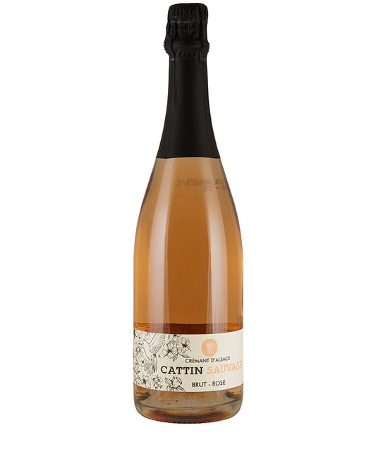 Joseph Cattin Cremant d'Alsace Sauvage Rose NV sparkling rosé wine bottle with floral label design