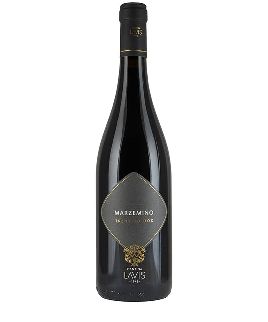 Cantina Lavis Marzemino 2023 wine bottle with elegant dark label showcasing fine Italian red wine from Trentino.