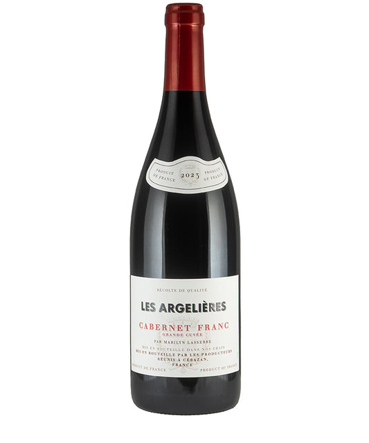 Les Argelieres Cabernet Franc 2023 bottle showing elegant modern red wine from Languedoc France by Hay Wines