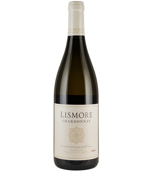 Lismore Chardonnay 2021 bottle with white label and gold detailing, South African white wine.