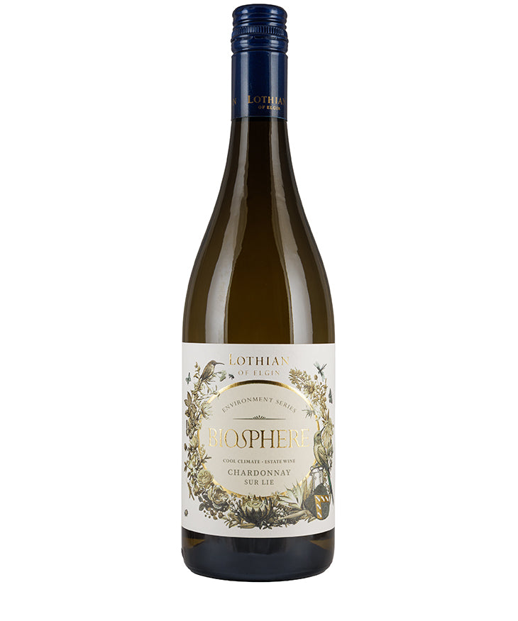 Lothian Vineyards Biosphere Chardonnay Sur Lie 2024 bottle with elegant label and fine white wine from South Africa Elgin