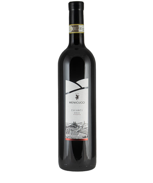 Menicucci Chianti Riserva DOCG 2021 bottle showcasing fine Italian red wine from Tuscany with elegant label design
