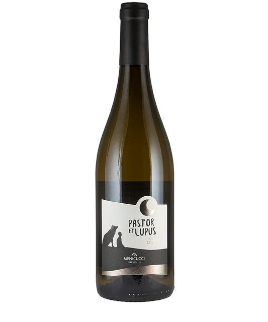 Menicucci Pastor et Lupus Pinot Grigio 2023 bottle with Straw yellow color and elegant label design