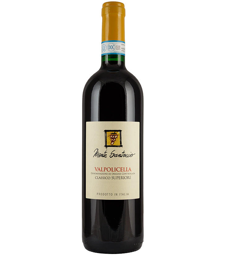 Bottle of Monte Santoccio Valpolicella Classico Superiore 2022 fine red wine from Italy Veneto