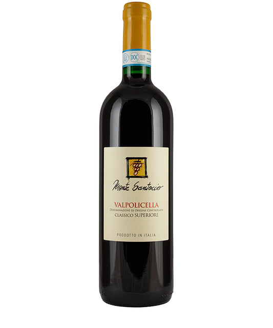 Bottle of Monte Santoccio Valpolicella Classico Superiore 2022 fine red wine from Italy Veneto