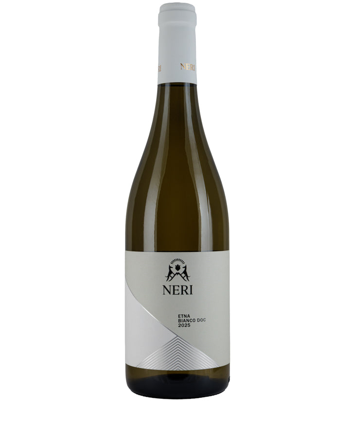 Neri Etna Bianco 2025 white wine bottle on a white background