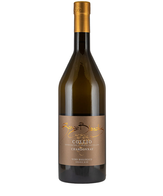 Ronco Blanchis Chardonnay Collio 2022 organic fine wine bottle with golden label and foil cap