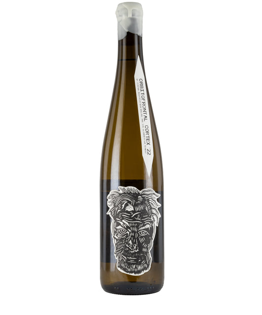 Blank Bottle Orbitofrontal Cortex 2023 wine bottle with artistic face illustration and wax-sealed cap