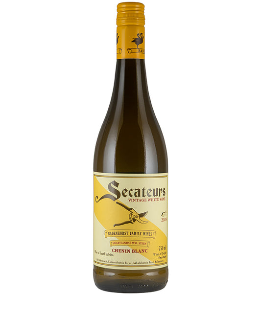 A A Badenhorst Secateurs Chenin Blanc 2025 white wine bottle from South Africa with yellow label