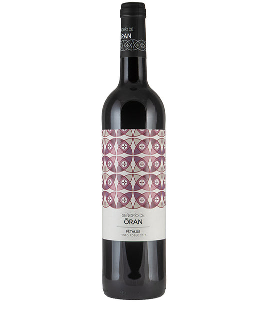 Senorio de Oran Petalos Tinto Roble 2017 wine bottle with elegant label and patterned design