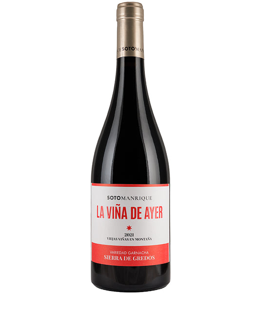 Soto Manrique La Vina de Ayer Garnacha 2021 red wine bottle with elegant label from Spain Sierra de Gredos