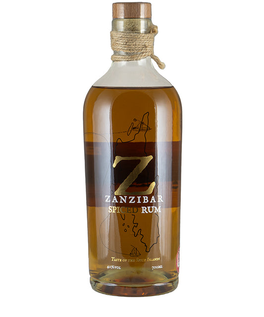 Zanzibar Spiced Rum bottle with rich amber color and natural cork top showcasing premium spirits and liqueurs