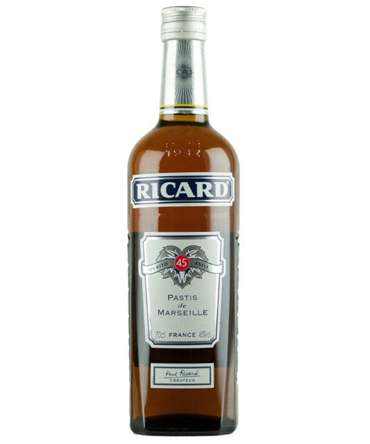 Ricard Pastis anise-based spirit from France with 45% ABV – spirit bottle image