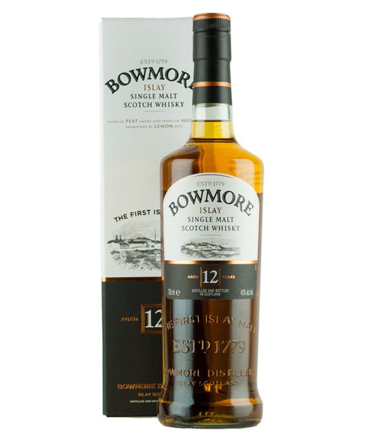 Bowmore 12 Year Old Single Malt Scotch whisky from Islay Scotland – spirit bottle image